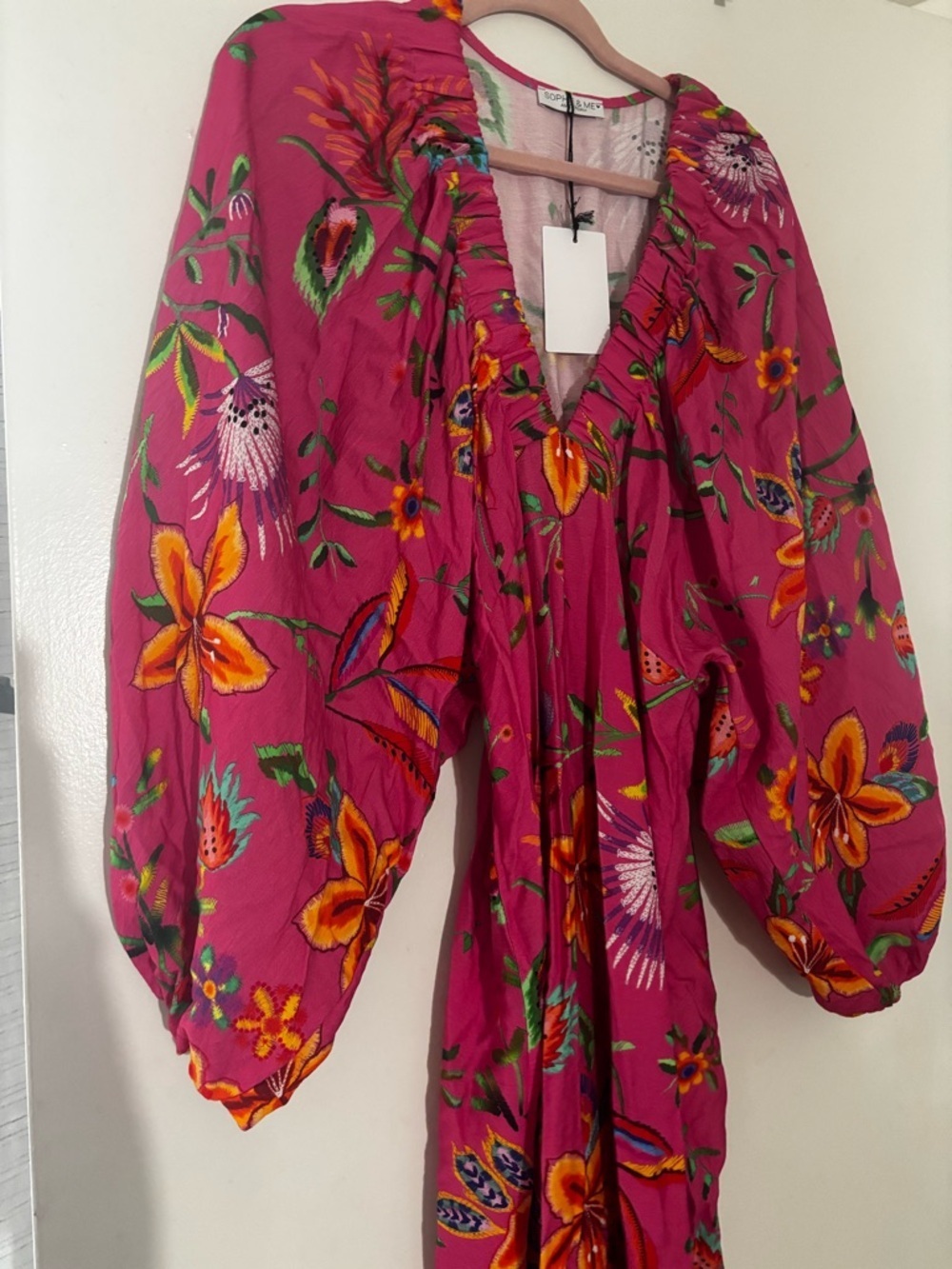 Floral V-Neck Wide-Leg Jumpsuit in Magenta